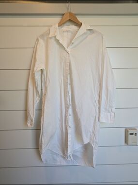 Assembly Label White Mini Shirt Dress Size 6 Small Long Sleeve Crisp
